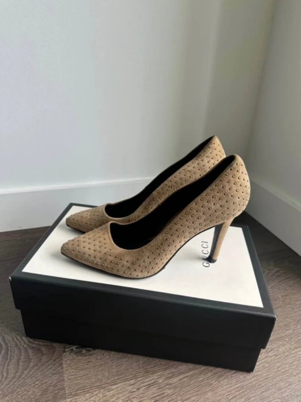 The Kooples Nude Suede Silver Studded Stilettos